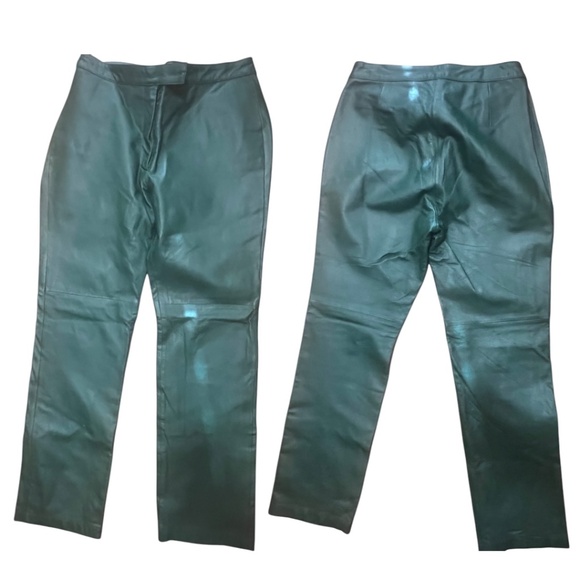 Boutique Europa Leather Jeans Pants Women SZ 14 Green Straight Leg Lined